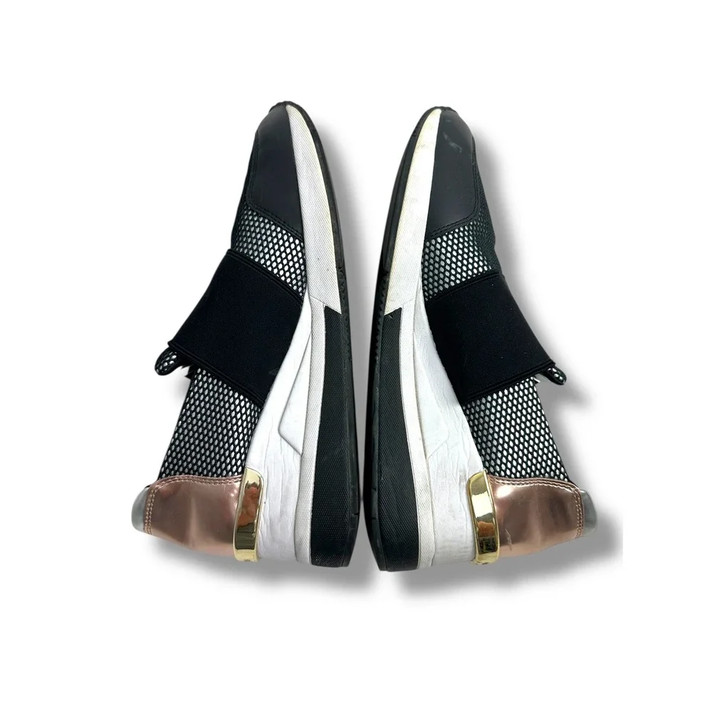 Michael Kors Women's Black Mesh Slip On Wedge Sneakers Rose Gold‎ Accent